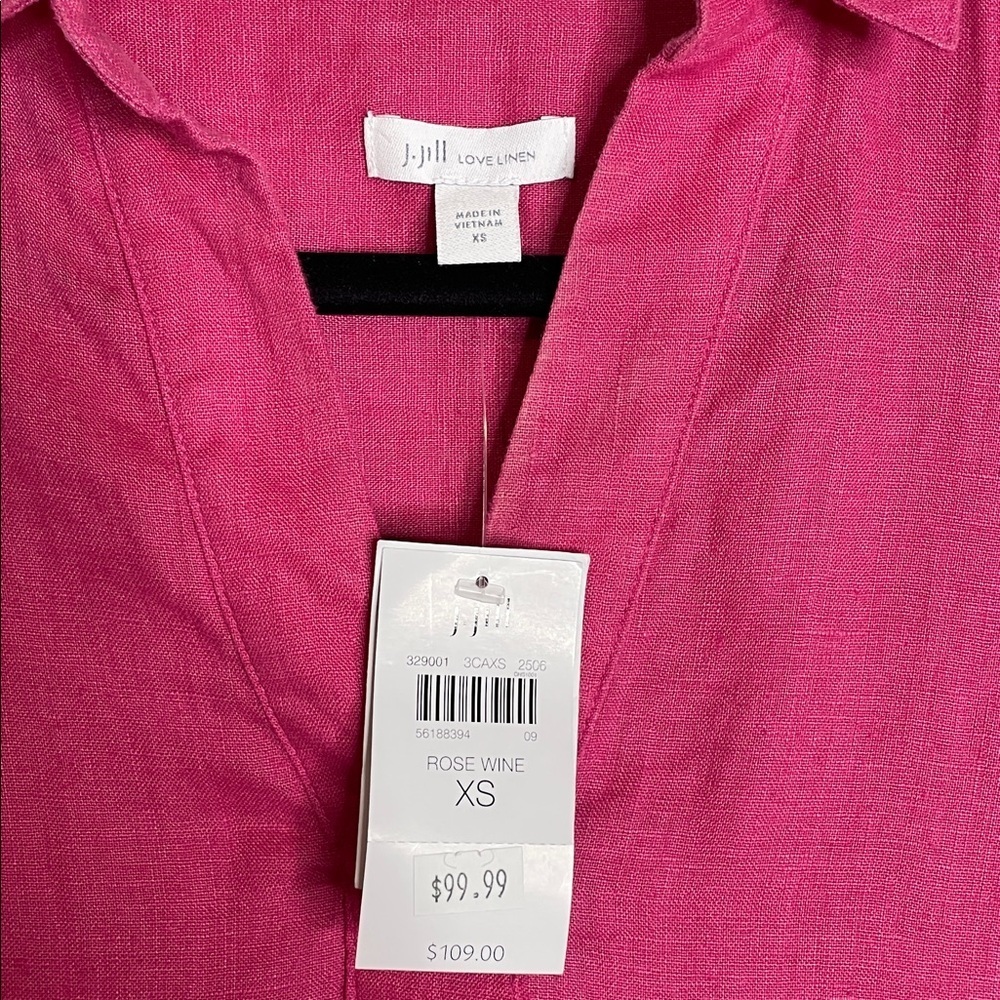J. Jill | Love Linen Pink Side Button Shirt Dress in Rose Wine Size XS NWT - Picture 5 of 8